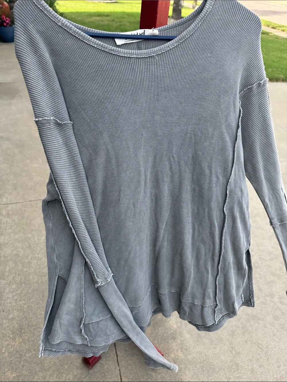 Three Bird Nest Light Gray Ribbed Tunic Top